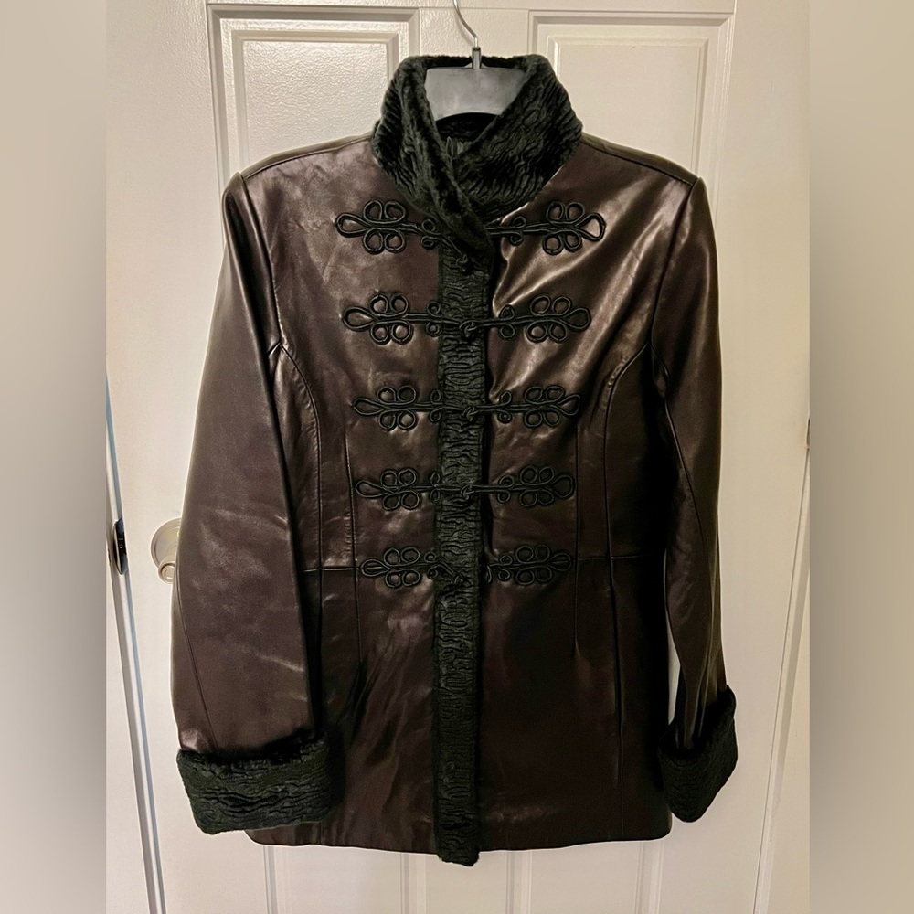 Brandon Thomas Leather Jacket with Faux Fur and Toggle Closures